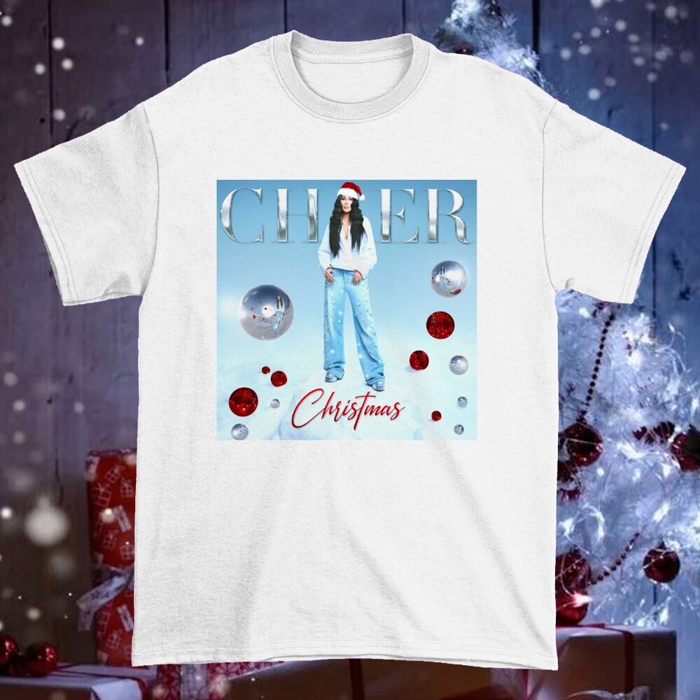 DJ Play A Christmas Song Cher T-Shirt Holiday Pop Fan White Tee 05